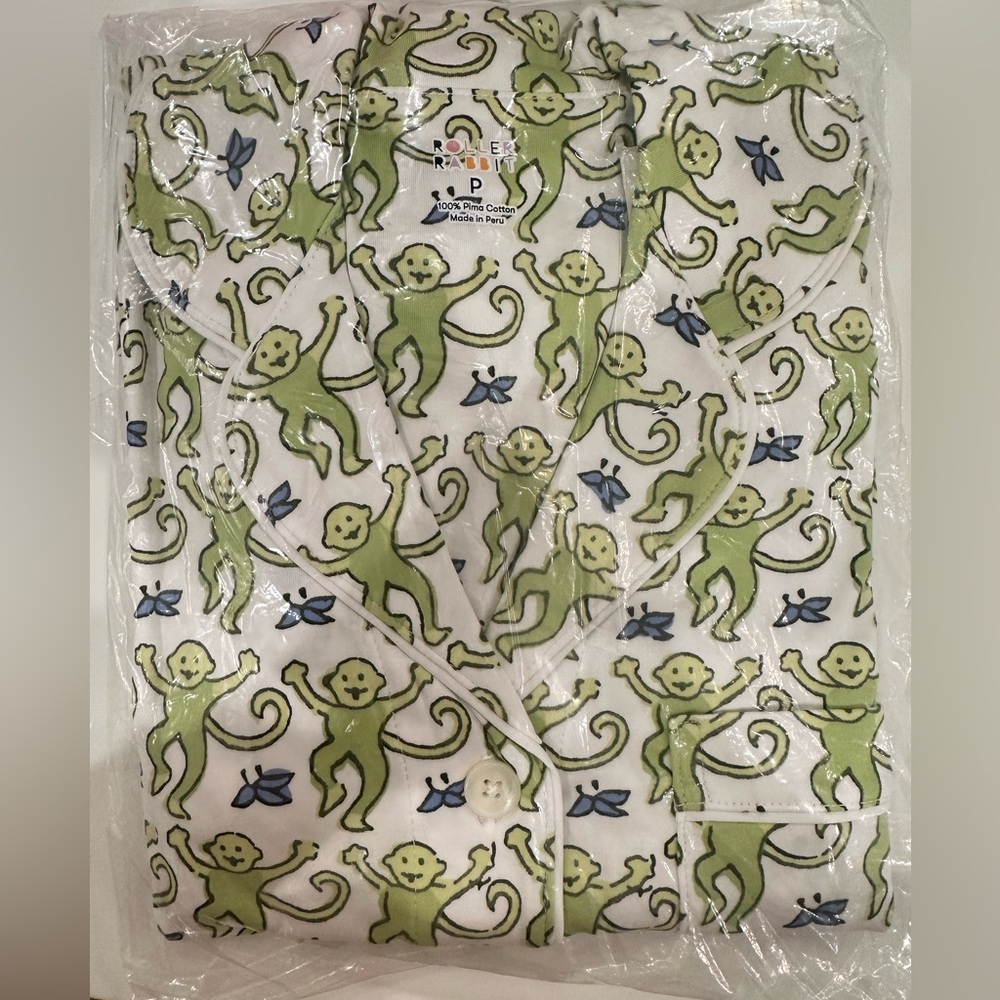 Roller Rabbit Green lime Monkey Print Pajama Set